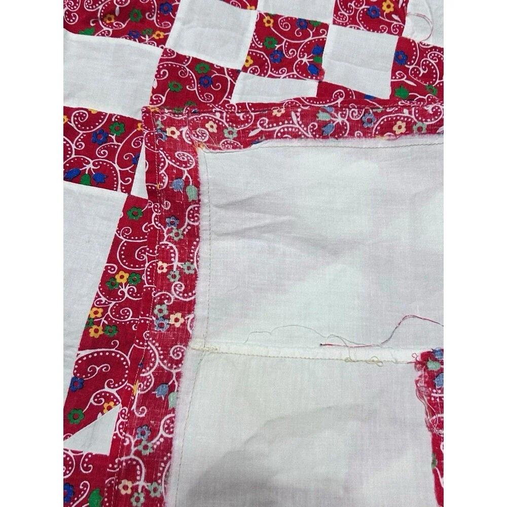 Vtg Handmade Quilt Top Hemmed Edge Primary Colors Pattern Geometric Multicolor